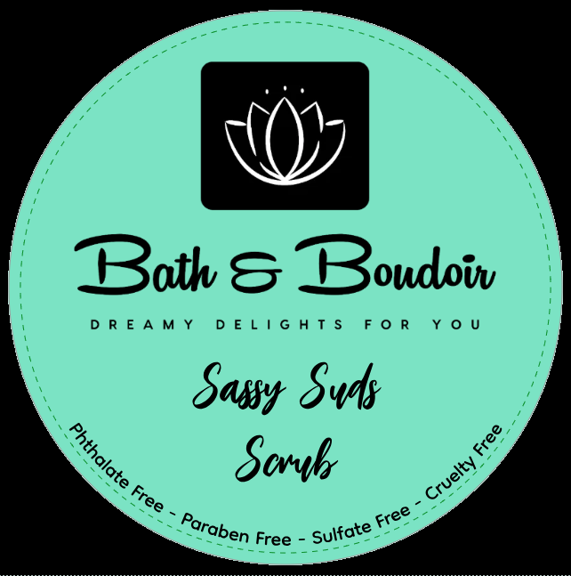 A round, mint-green product label for 