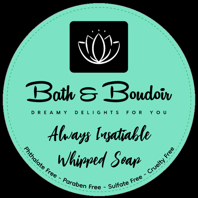 Mint-green circular product label for Bath & Boudoir 
