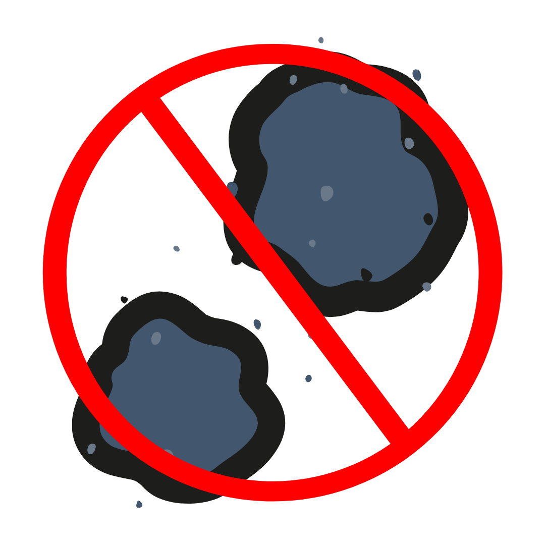 A black spider silhouette inside a red circle with a diagonal slash through it, signifying a prohibition of spiders.