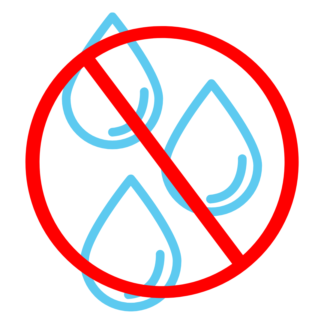 A black silhouette of an ant inside a red circle with a diagonal slash through it, symbolizing a prohibition of ants.