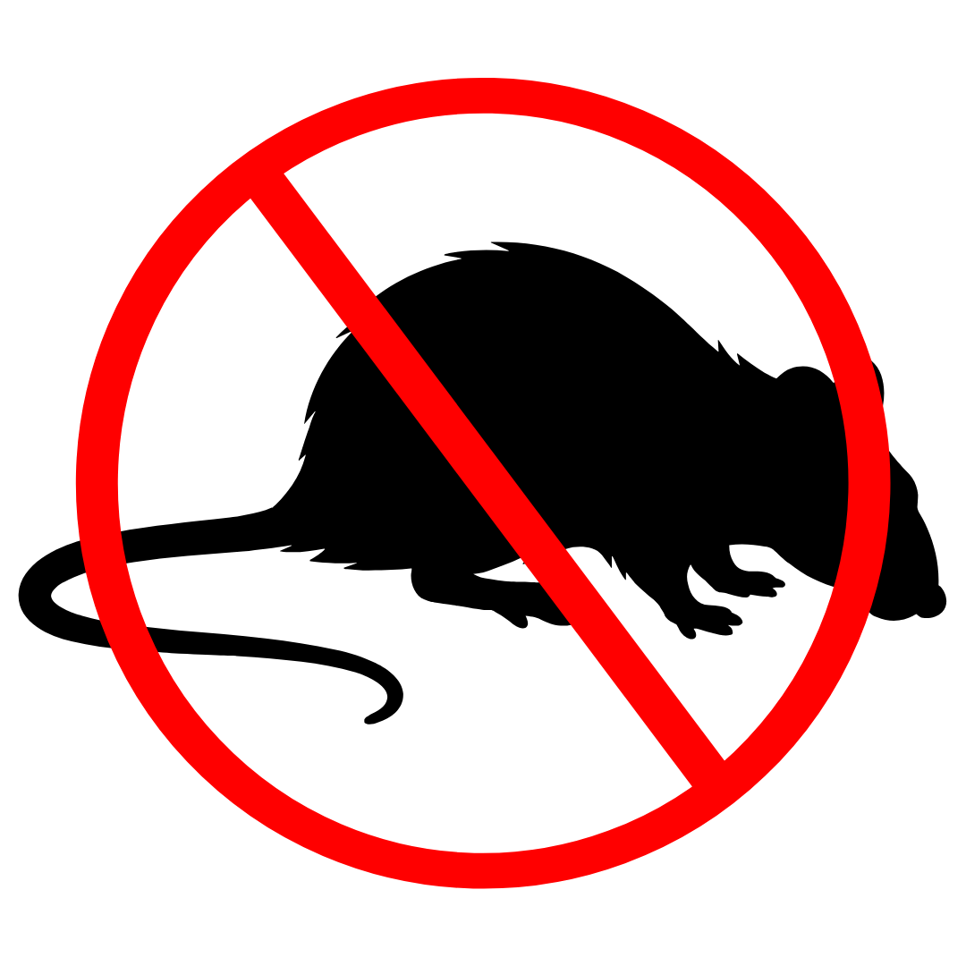 A black spider silhouette inside a red circle with a diagonal slash through it, signifying a prohibition of spiders.