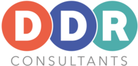 The logo for DDR Consultants, featuring the letters D, D, and R in white, each centered within orange, blue, and teal circles.