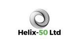 The logo for Helix-50 Ltd features a grey spiral-line circular icon above the brand name in black and light green text.