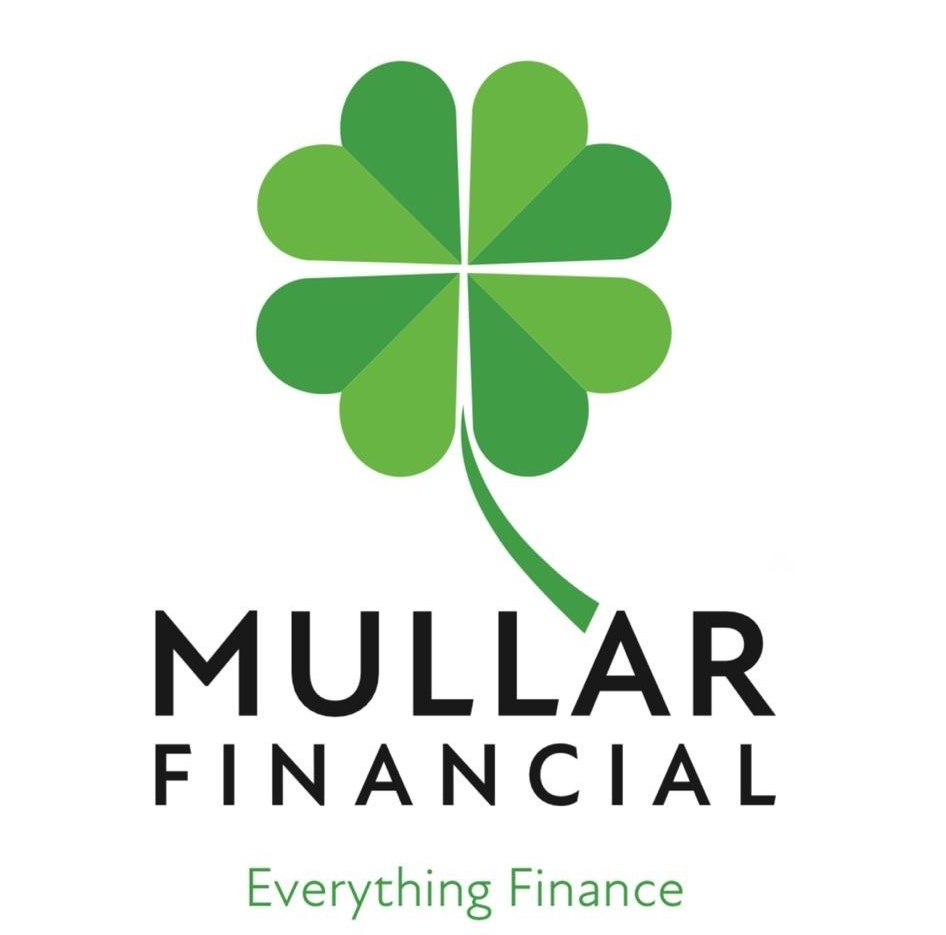 Logo for Mullar Financial featuring a green four-leaf clover above the company name and the tagline, Everything Finance.