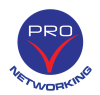 A logo for pro networking with a red check mark