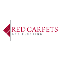 Logo for Red Carpets and Flooring featuring the company name in red text with a stylized red arrow graphic to the left.