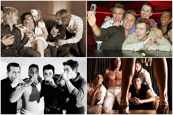 a collage of four pictures of people taking selfies