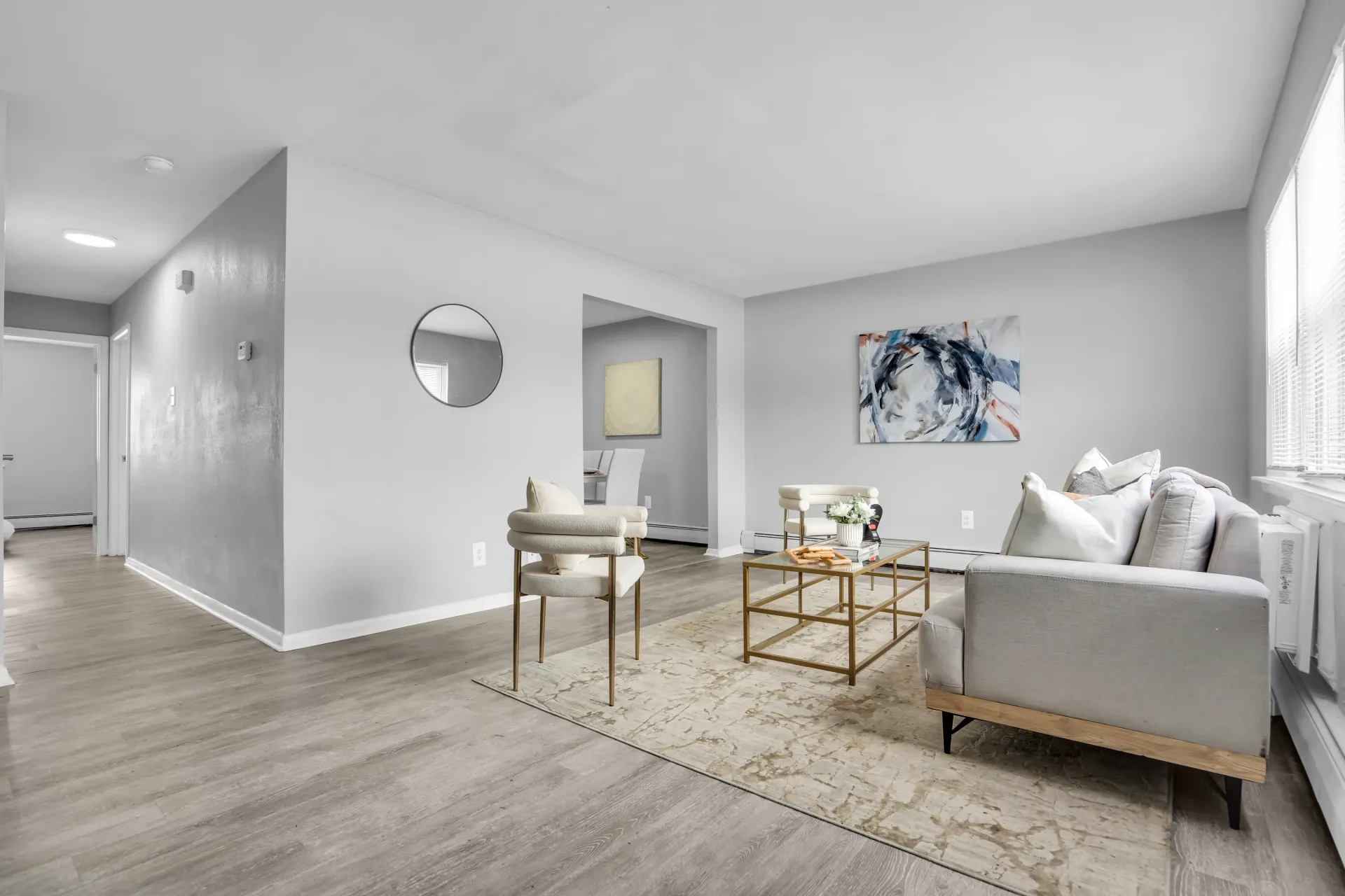 Spacious living room with hardwood flooring at Town Bank Manor Apartments, Town Bank NJ