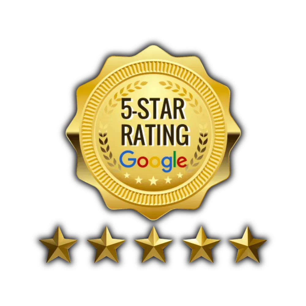 Gold 5-star rating badge with 