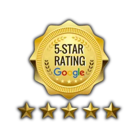 Gold 5-star rating badge with