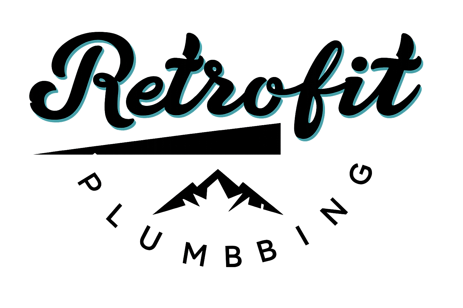 The logo for Retrofit plumbing is teal and black