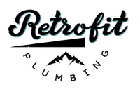 The logo for Retrofit plumbing is teal and black