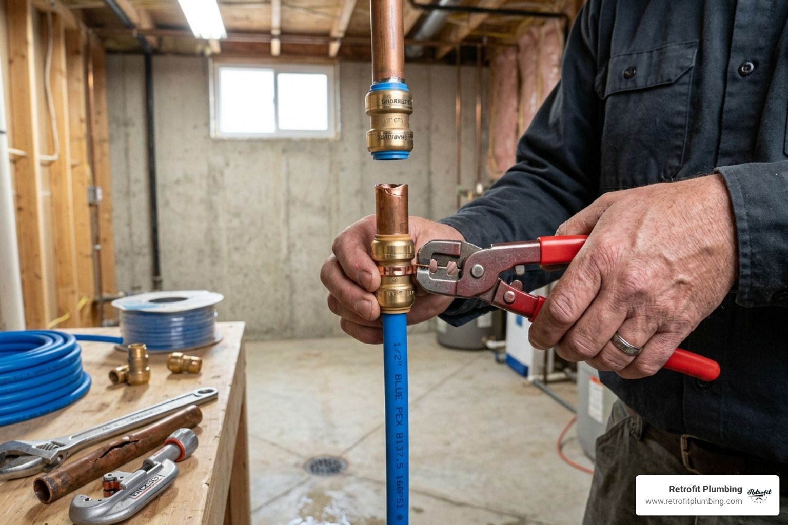 fixing copper pipe leak with pex