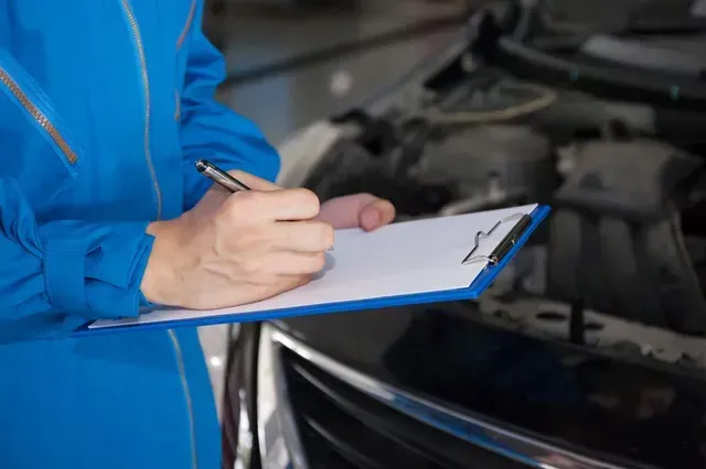 Young Mechanic Engineer Taking a Note on Clipboard for Examining a Vehicle — Experienced Mechanic in Port Macquarie, NSW