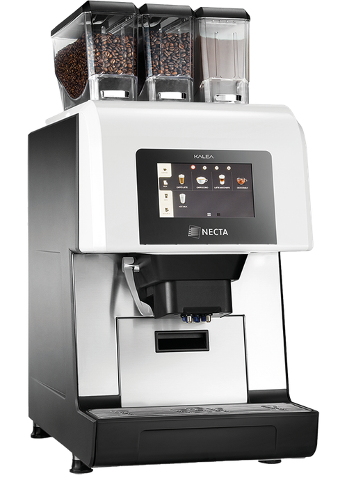 a coffee machine with three grinders on top of it on a white background .