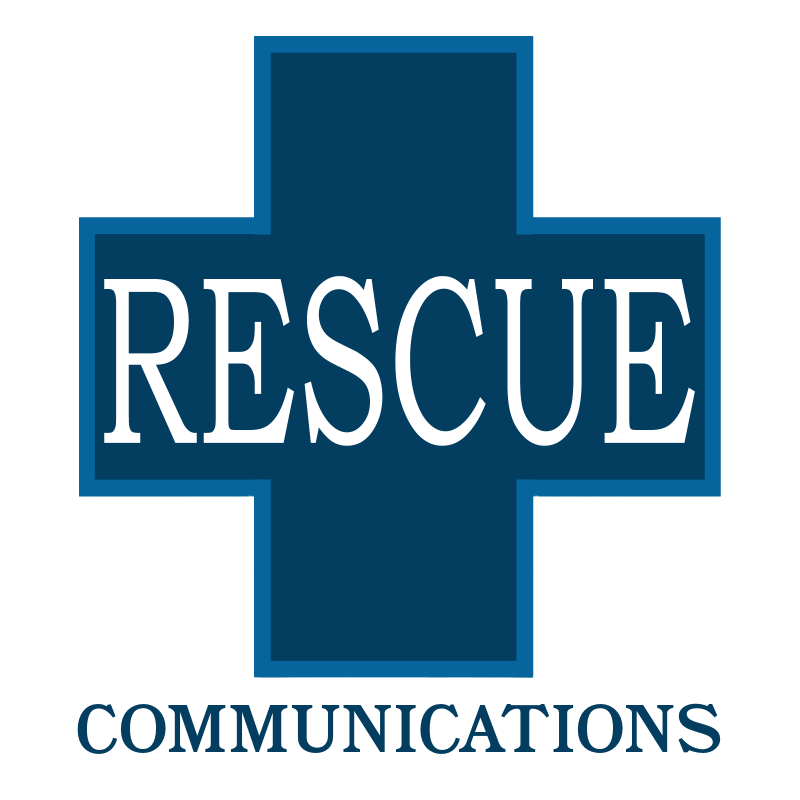 A blue cross with the word rescue on it