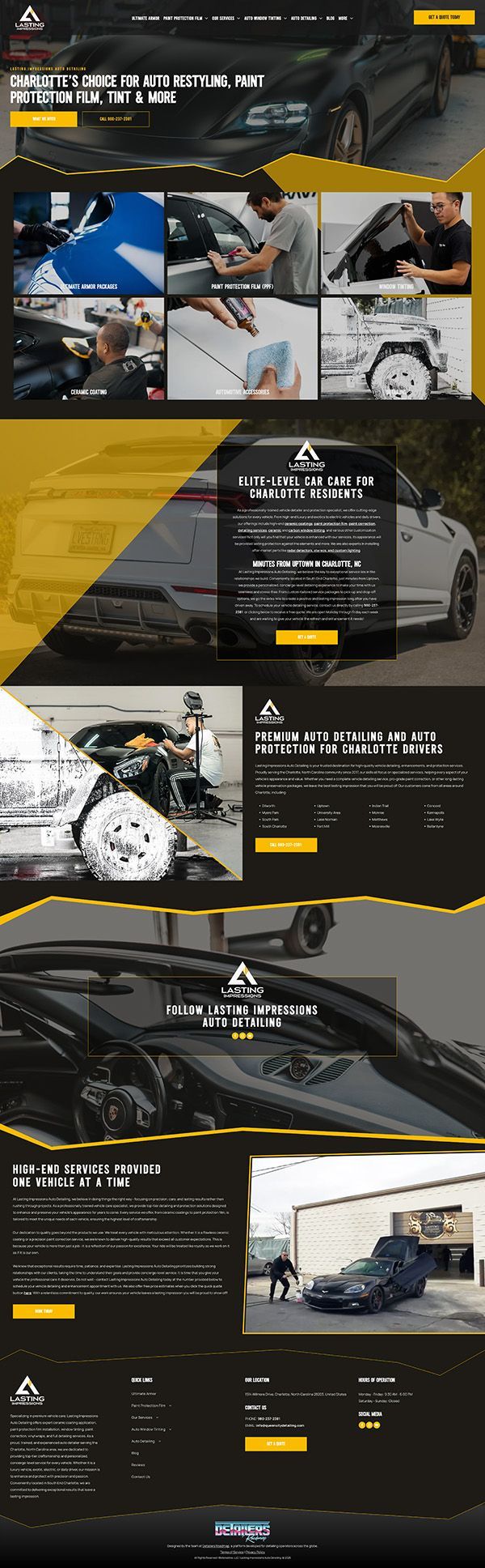 A landing page for a car dealership with a lot of cars on it.