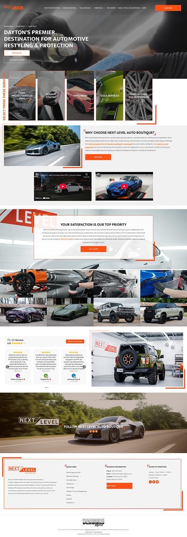 A landing page for a car dealership with a lot of cars on it.