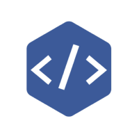 A blue hexagon with a white arrow pointing to the left and right.
