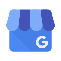 A google my business icon with a blue awning and the letter g on it.