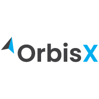 The orbis x logo is blue and black on a white background.