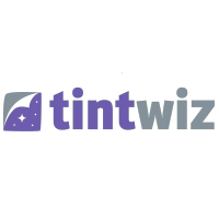 The tintwiz logo is a purple and white logo on a white background.