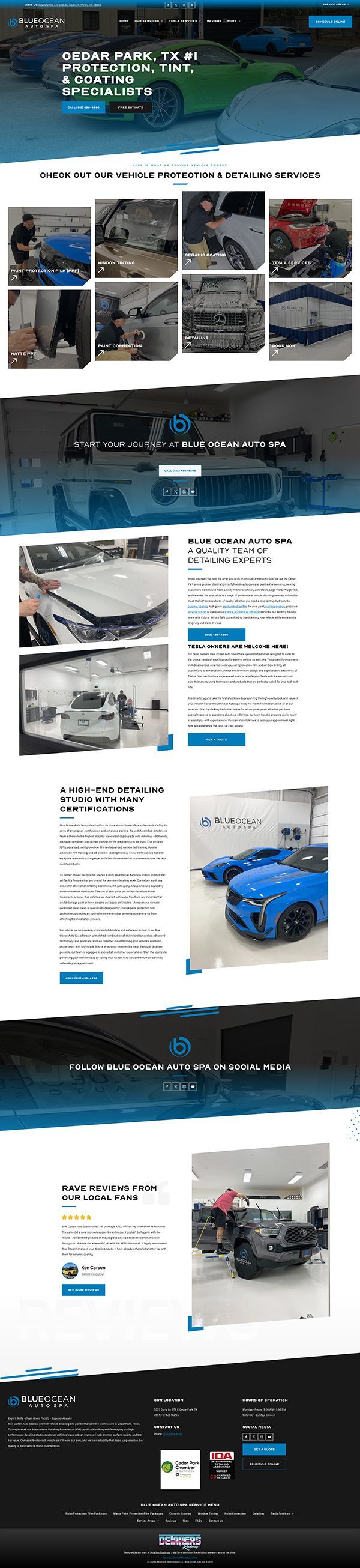 A landing page for a car dealership with a lot of cars on it.