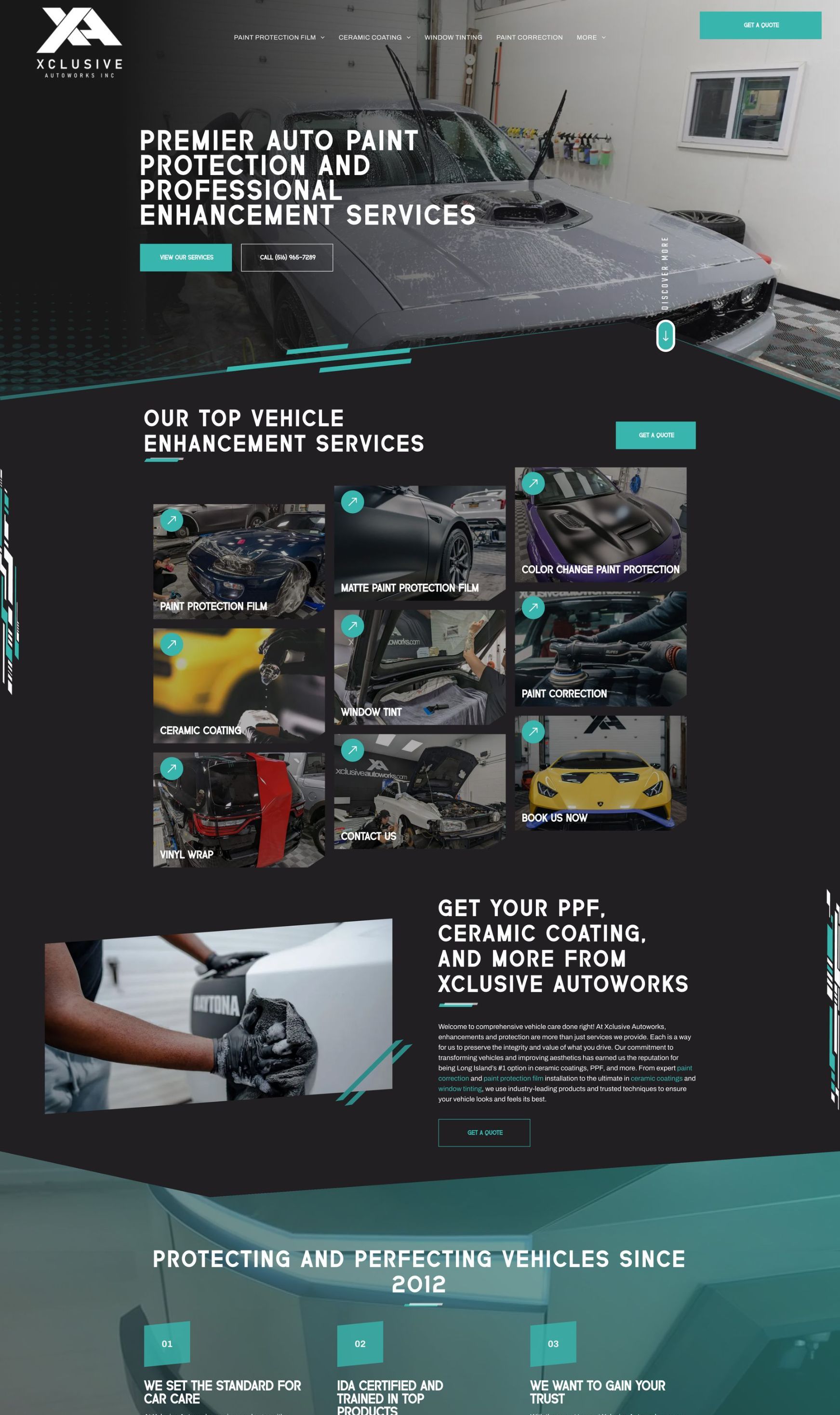 A landing page for a car dealership with a lot of cars on it.
