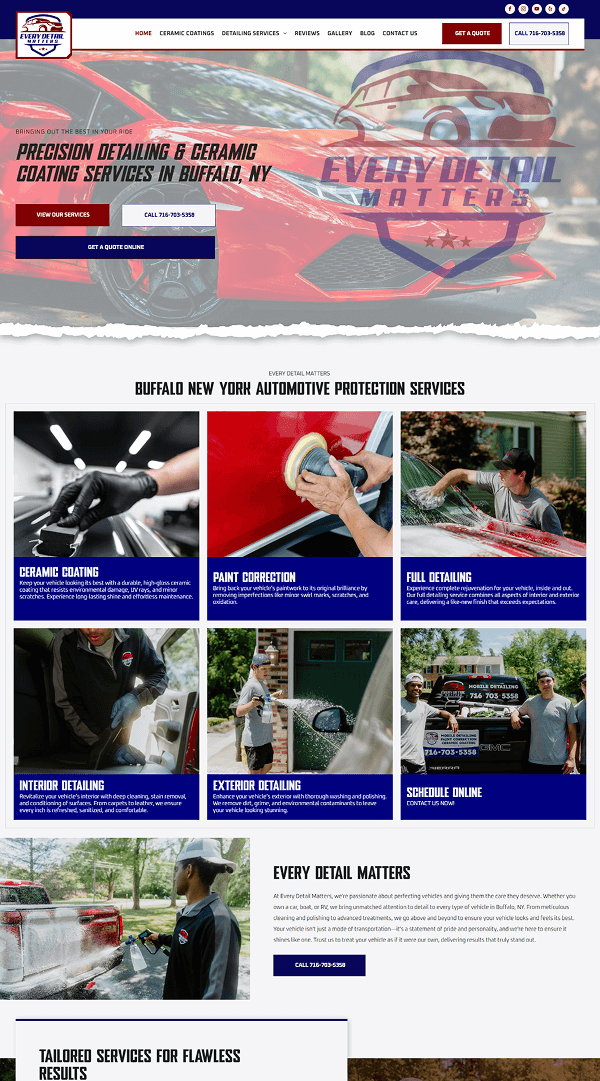 A landing page for a car dealership with a lot of cars on it.