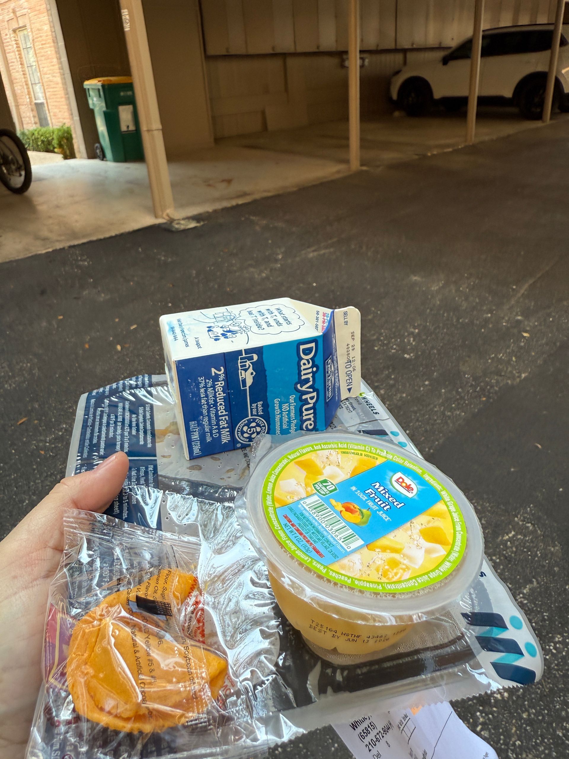 a man holds a tray of food about to be delivered to a senior citizen