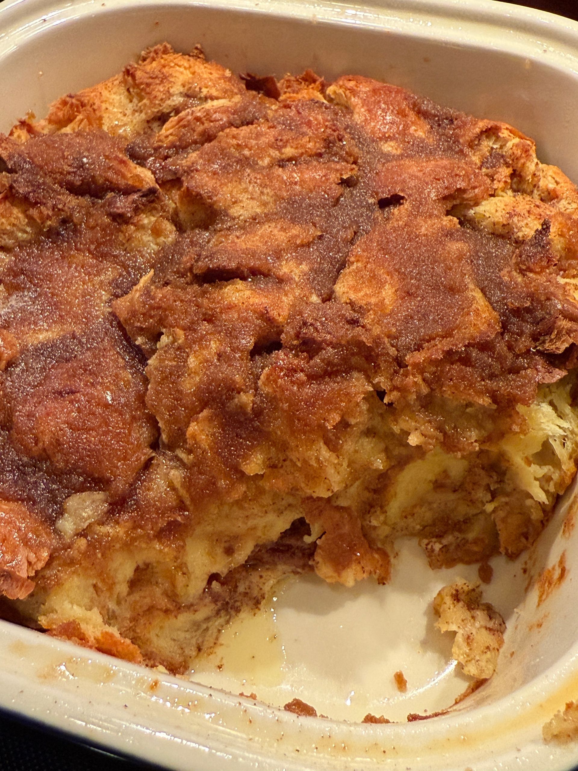 bread pudding in the pan