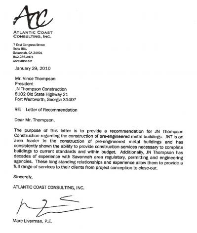 ACC Letter — Port Wentworth, GA — J N Thompson Construction Inc