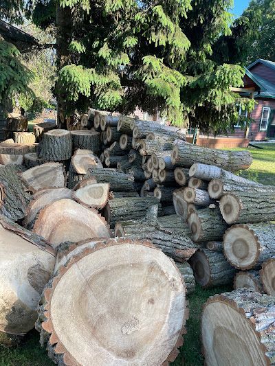 A pile of logs sitting on top of each other in a yard.