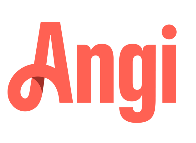 The word angi is written in red on a white background