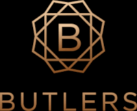 Brown and gold logo for Butlers for Hair