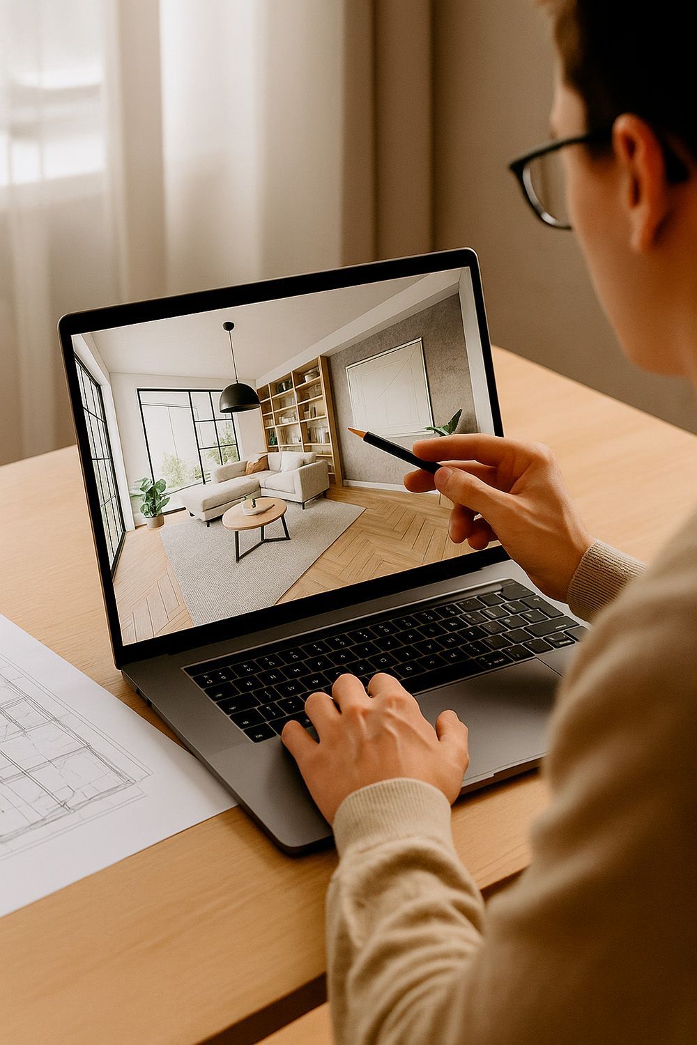 Un hombre está sentado en una mesa usando una computadora portátil.