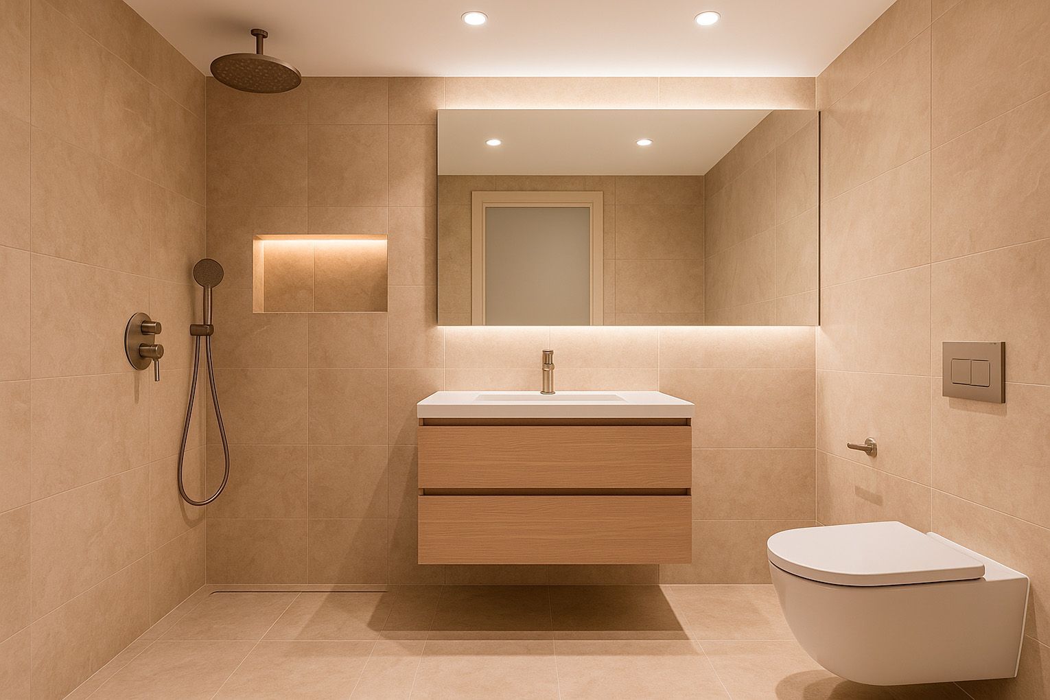 Un baño de lujo con lavabo, inodoro y ducha.