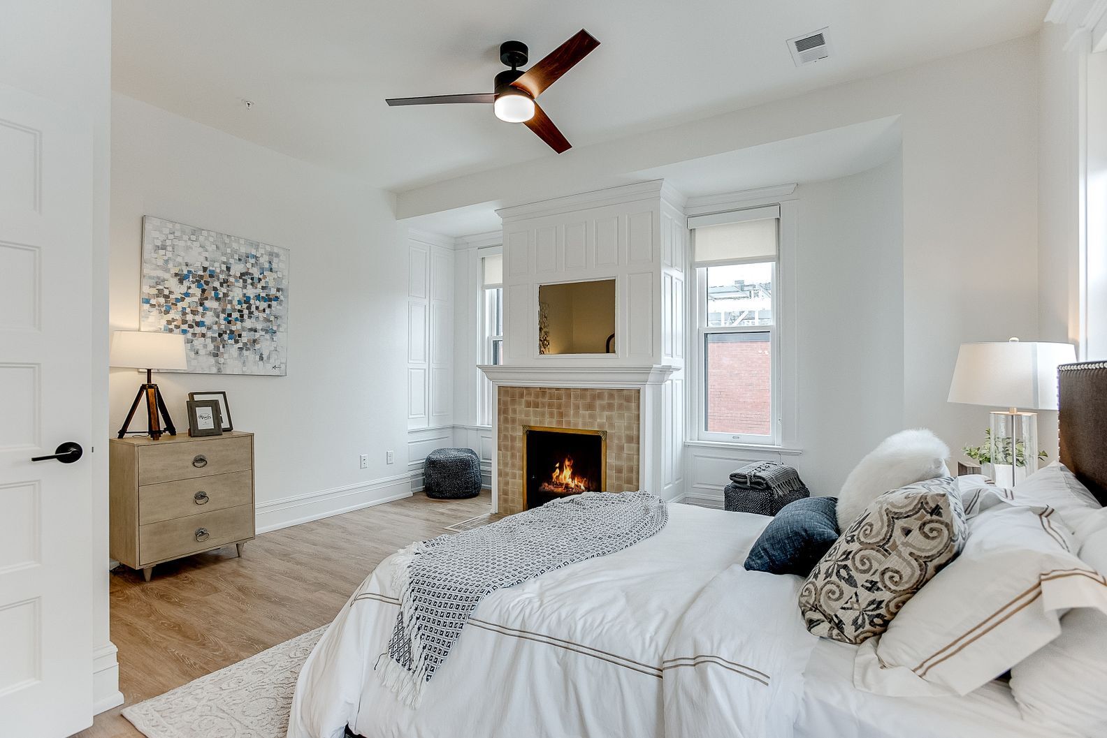Bedroom with fireplace