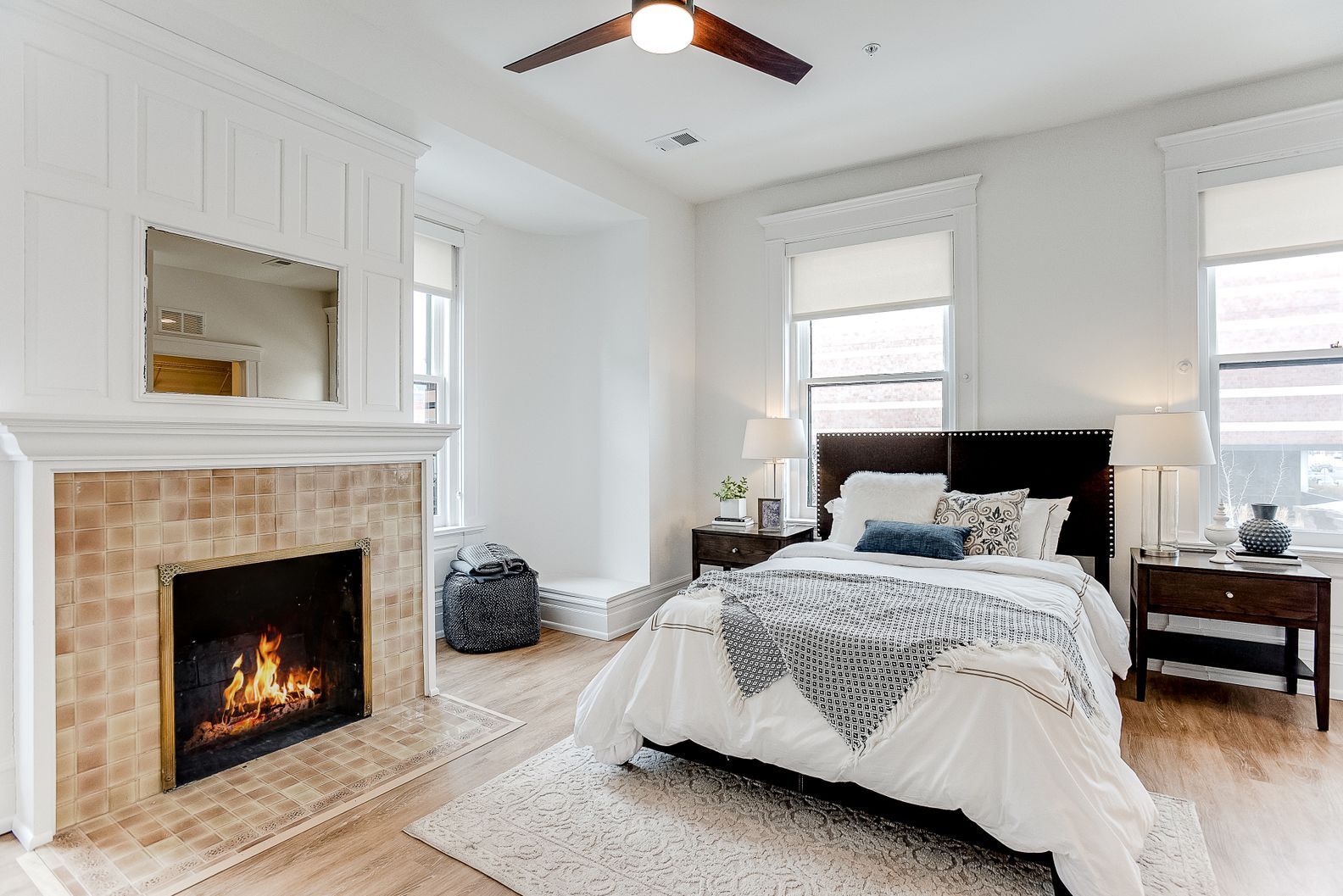 Bedroom with fireplace