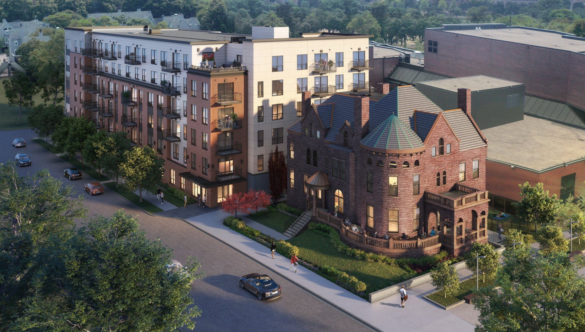 Ariel view of building