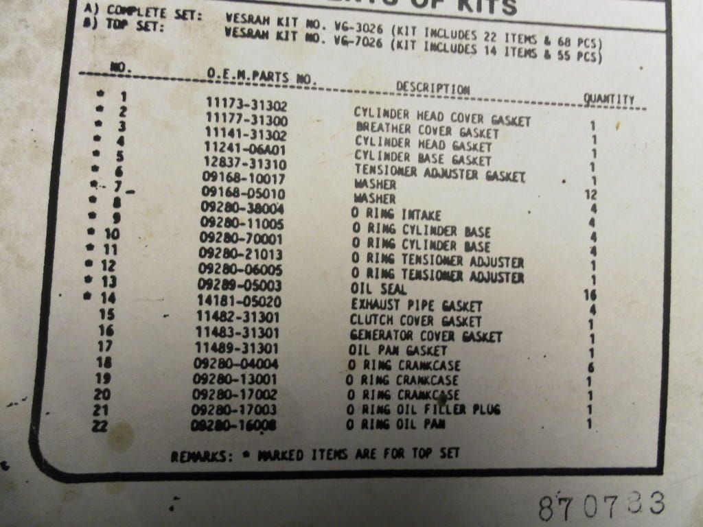 Komplete Pakkingset , fullset gs700 gsx750es ef vesrah vg-3026 / 735167