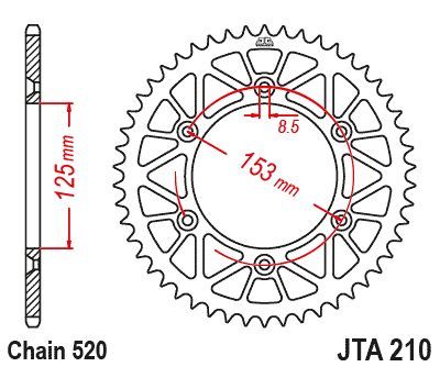 Aluminium    Achterkettingwiel / achtertandwiel	alumi   jta210.54 / jtr210.54