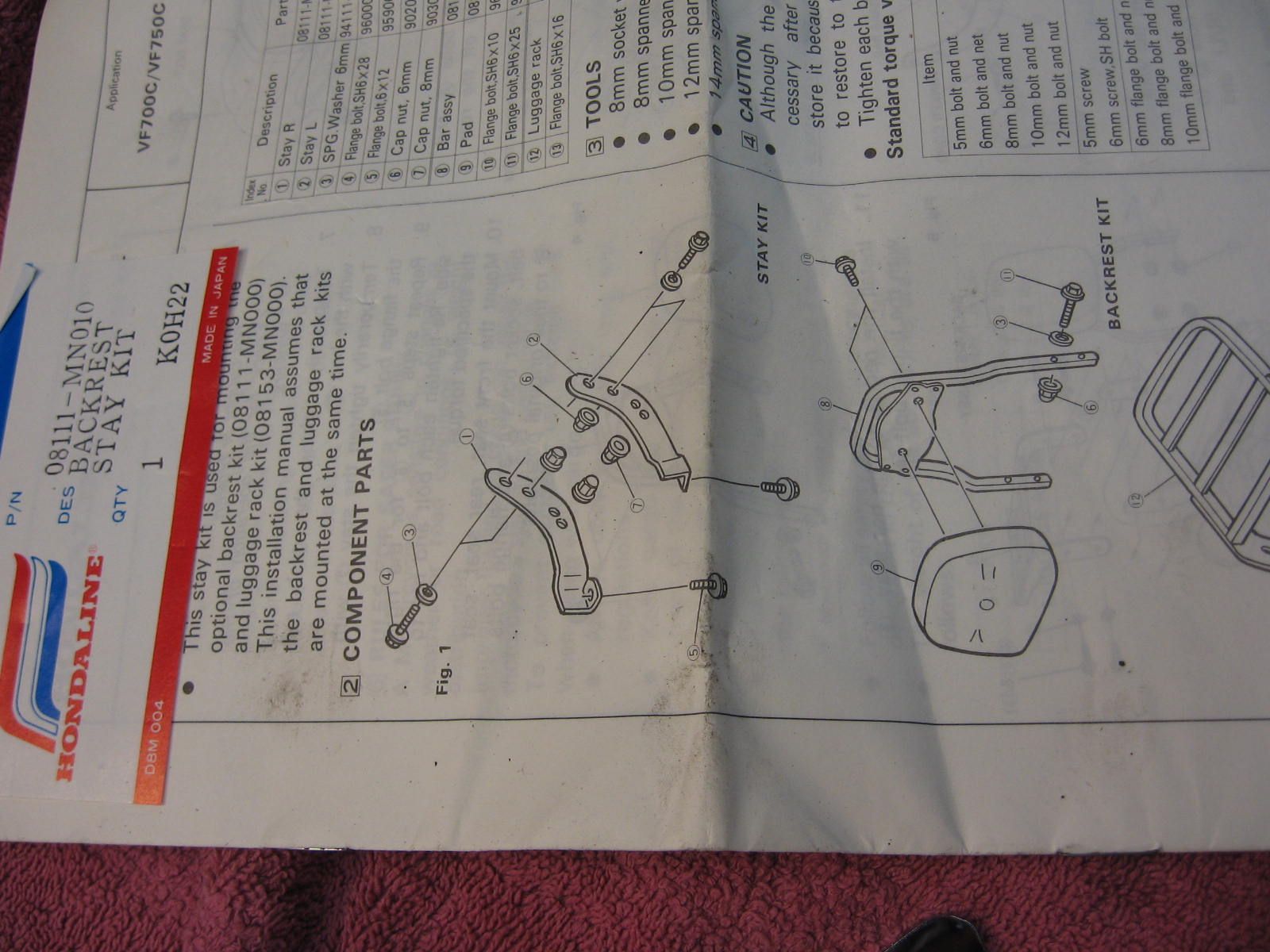 bevestiging rugsteun vf700c vf750c 1986 , nmlb oem 08111-mn0-10