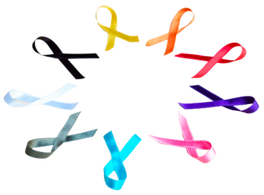 Ribbons representing different types of cancer