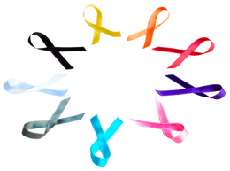 Ribbons representing different types of cancers
