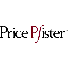 Price Pfister logo, black text with burgundy