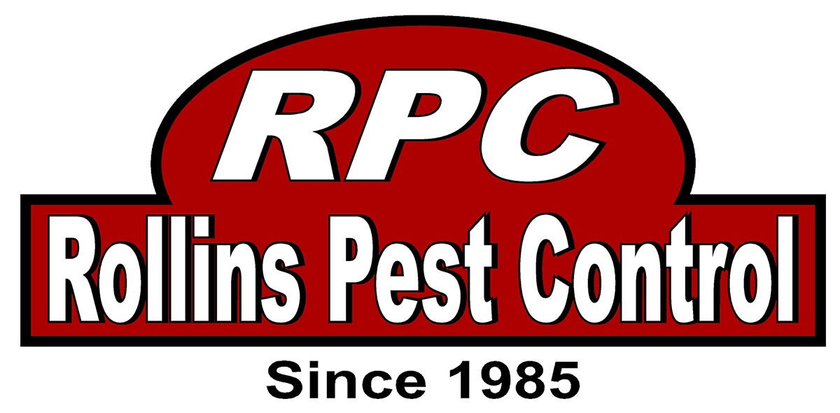 Logo for Rollins Pest Control, red and white. Top: "RPC" in an oval. Bottom: "Rollins Pest Control, Since 1985".