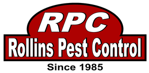 Logo for Rollins Pest Control, red and white. Top: "RPC" in an oval. Bottom: "Rollins Pest Control, Since 1985".