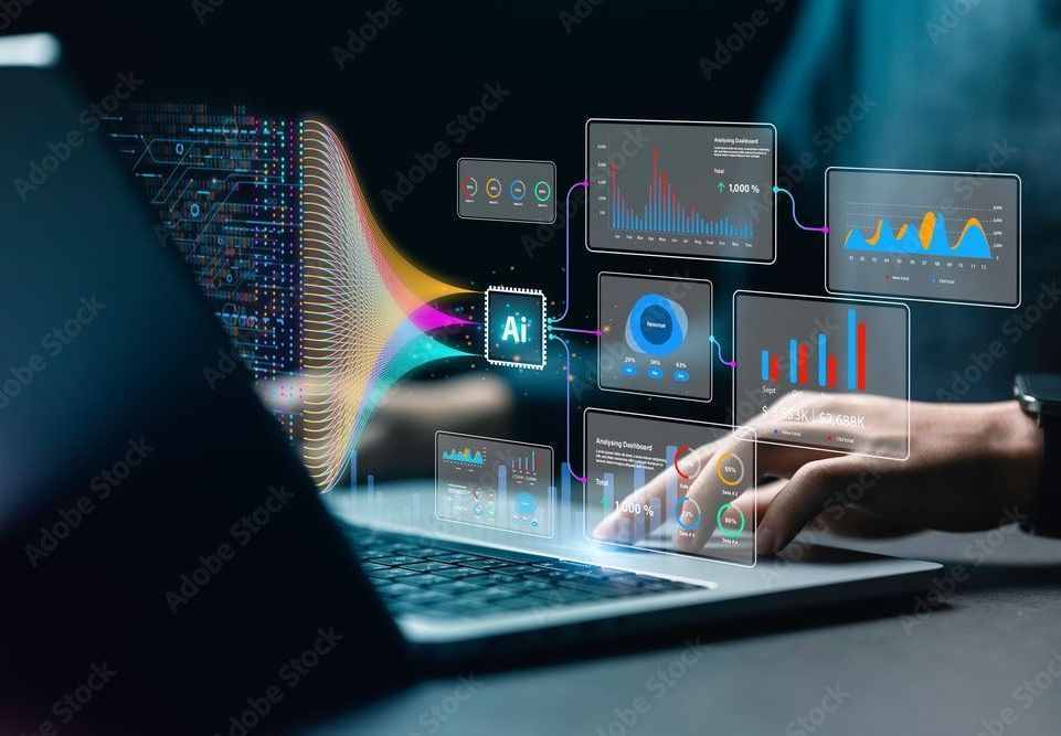 Computer screen with visuals coming off of the screen. 