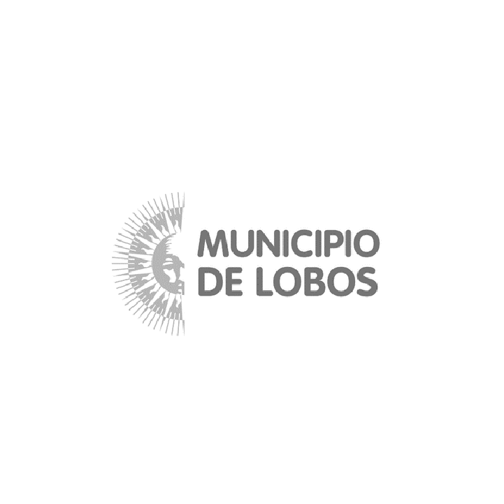 Logotipo del Municipio de Lobos: un icono de sol estilizado en color gris junto al texto